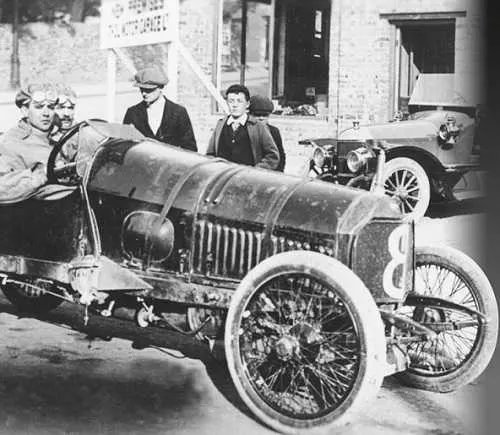 Walter Owen Bentley in DFP car, 1914